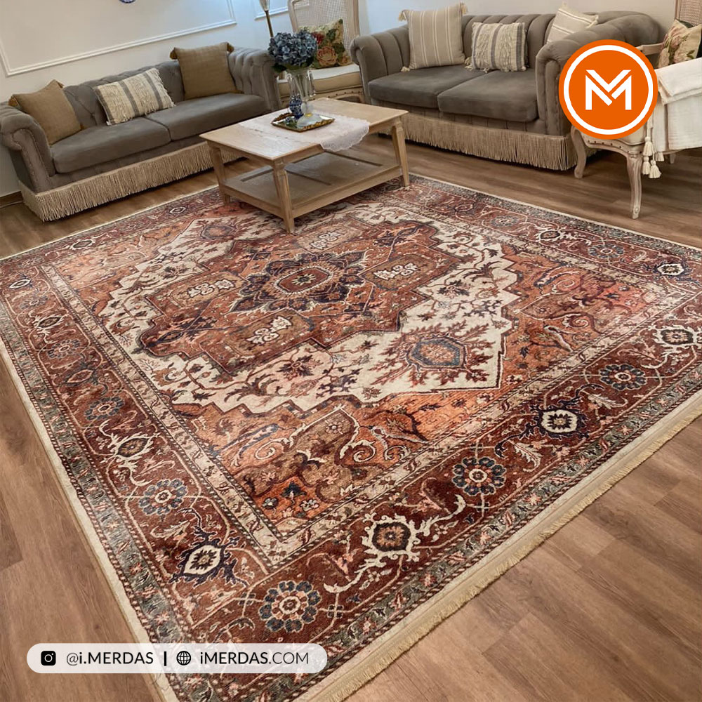 فرش کهنه نما کد 100630 زمینه کرم